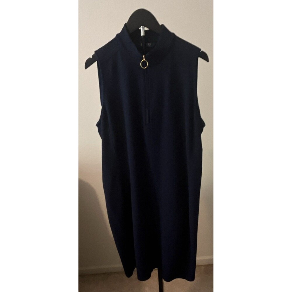 Lauren Ralph Lauren Women's XL Navy Solid Sleeveless Mock Neck Ring Zip dress